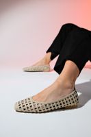 LuviShoes ARCOLA Beige Knitted Patterned Women's Flat Shoes