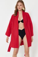 Trendyol Red Belted Mini Woven 100% Cotton Kimono&Kaftan