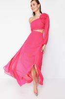 Trendyol Fuchsia A-Line Lined Window/Cut Out Detailed Chiffon Gradient Chic Evening Dress