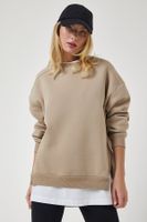 Happiness İstanbul Women's Mink Zipper Detailed Raised Knitted Sweatshirt