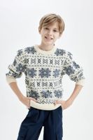 DEFACTO Boy's Crew Neck Patterned Knitwear Sweater