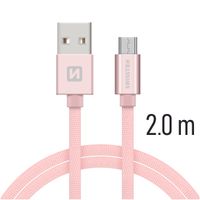 Datový kabel Swissten Textile USB / microUSB 2m, pink gold