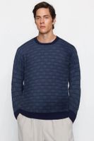 Trendyol Indigo Casual Slim Slim Fit Crew Neck Striped Knitwear Sweater