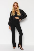 Trendyol Black Internal Slit High Waist Interlock Knitted Leggings Trousers