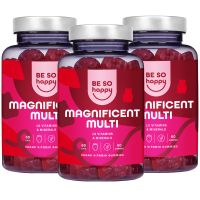 BeSoHappy Magnificent Multivitamin-Gummibärchen 3er Pack mit Vitaminen A, B6, B12, C, D, E, Biotin und mehr. Erdbeergeschmack. 180 Bonbons | Sensilab