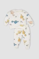 DEFACTO Baby Boy Crew Neck Dinosaur Patterned Sweatshirt Elastic Waist Tracksuit Bottoms 2-Piece Set