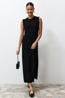 Trendyol Black Pleated Skirt Sleeveless Knitted Lining Undershirt Dress