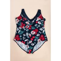 Plus Size Badeanzug Mit Blumenprint, Dunkelblau