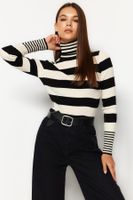 Trendyol Black Striped Turtleneck Knitwear Sweater