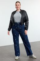 Trendyol Curve Dark Blue High Waist Star Printed Straight Fit Plus Size Jeans