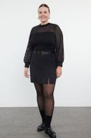 Trendyol Curve Black High Collar Lace Knitted Plus Size Blouse