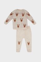 DEFACTO Baby Boy 2-Piece Set New Year Printed Crew Neck Long Sleeve Knitwear Sweater Elastic Waist Bottom