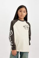 DEFACTO Girl Oversize Wide Pattern Crew Neck Printed Long Sleeve T-Shirt