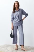 Trendyol Gray Buttoned Blouse Trousers Woven Bottom-Top Set