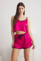 Trendyol Fuchsia Plain Piping Satin Woven Pajama Set