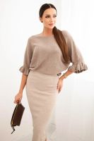 Kesi Włoski Women's viscose pencil skirt with elastic waistband dark beige