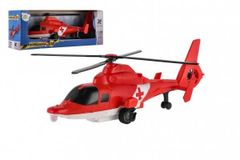 Vrtuľník/Helikoptéra záchrannej služby plast 22cm na spätné natiahnutie v krabičke 25x9x6,5cm