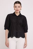 Bigdart Women's Black Scalloped Short Sleeve Shirt 20241