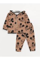 LC Waikiki Hooded Long Sleeve Mickey Mouse Printed Baby Boy Sweatshirt and Tracksuit Bottom 2-Pack