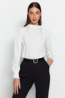 Trendyol Ecru High Neck Regular Fit Gipe Detail Elastic Knitted Blouse