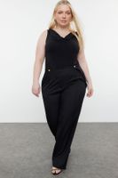 Trendyol Curve Black Wide Leg/Wide Leg Buttoned Woven Fabric Trousers