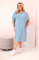 Kesi Włoski Plus Size women's dress made of lyocell with ruching and pockets light denim