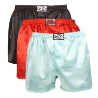 3PACK pánské trenky Styx klasická guma saténové vícebarevné (3C06302) M