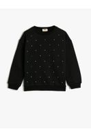 Koton Sweatshirt Crew Neck Long Sleeve Bead Detailed Raised