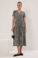 Trendyol Black Floral Floral Double Breasted Skater/Ribbed Flexible Knitted Dress