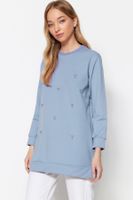 Trendyol Blue Crew Neck Stone Detailed Knitted Tunic