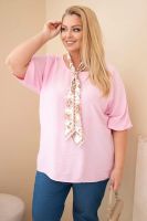 Bluzka plus-size z szalikiem, różowa