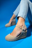 LuviShoes SINTA Beige Suede Leather Women's Wedge Heel Sandals