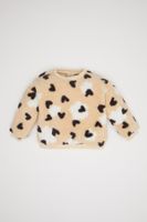 DEFACTO Baby Girl Regular Fit Crew Neck Heart Patterned Soft Furry Inside Welsoft Plush Sweatshirt D6196A5N