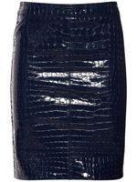 Glossy Croc Print Leather Mini Skirt