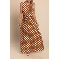 Langes, Ärmelloses, Gepunktetes Sommerkleid, Dottie, Braun