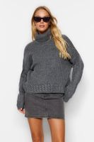 Trendyol Anthracite Turtleneck Hair Knit Soft Textured Knitwear Sweater