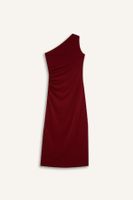 DEFACTO Bodycon Body-hugging Basic Plain One Shoulder Burgundy Midi Dress