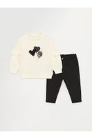 LC Waikiki Crew Neck Long Sleeve Printed Baby Girl Sweatshirt and Trousers Set of 2