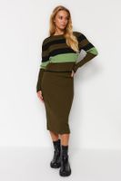 Trendyol Khaki Color Block Skirted Knitwear Bottom-Top Set