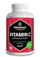 Vitamin C hochdosiert 160 mg natürlich aus 660 mg Acerola Extrakt, vegan & optimal bioverfügbar, 180 Kapseln für 6 Monate | Vitamaze by Sensilab