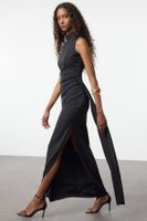 Trendyol Black Woven Backless Detailed Long Elegant Evening Dress