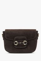 Estro: Ciemnobrązowa torebka damska na ramię typu podkowa z włoskiego weluru naturalnego Premium