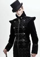 muški kaput DEVIL FASHION - Bodom Gothic Floral baršunasti kaput s prorezom S