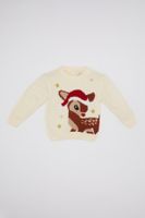 DEFACTO Baby Girl Crew Neck Christmas Themed Knitwear Sweater