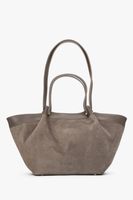 Estro: Szara shopperka damska z włoskiego weluru naturalnego Premium