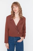 Trendyol Brown Crop Woven Lined Blazer Jacket