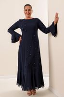 By Saygı B.b Crepe Long Dress with Flounce Sleeves and Hem