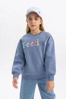 DEFACTO Girls Crew Neck Printed Soft Fluffy Thick Sweatshirt