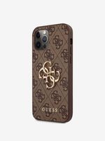 Guess PU 4G Metal Logo Zadní Kryt pro iPhone 12/12 Pro Brown Etui za telefon ljubičasta