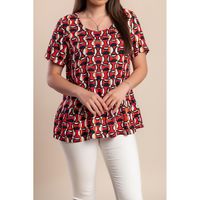Plus Size Bluse Mit Kurzen Ärmeln, Rot